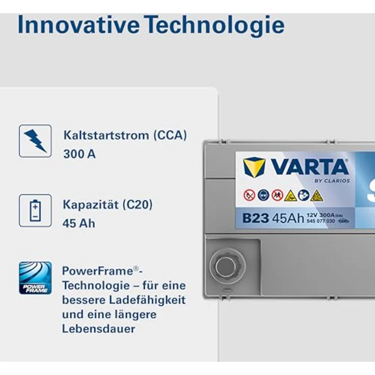 VARTA JIS Starterbatterie 12V 45Ah 300A/EN B01, leistungsstarke Autobatterie für MAZDA und RENAULT Modelle – Bild 4