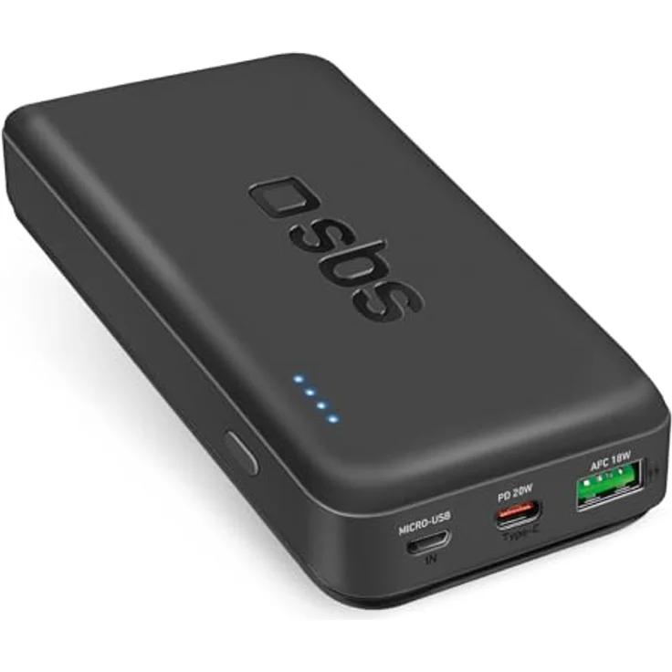 SBS PowerBank 20K Fast, 20.000 mAh Power Delivery, Schnellladung 20 W, Adaptive Fast Charge (AFC), USB-C, USB-A, Status-LED, schwarz – Bild 1