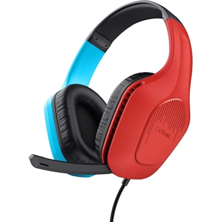 Trust Gaming GXT 416S Zirox Leichtes Gaming Headset für Nintendo Switch, Blau/Rot, 50-mm-Treiber, 1,2 m Kabel, Hochklappbares Mikrofon, Over-Ear Kopfhörer mit Kabel – Bild 1