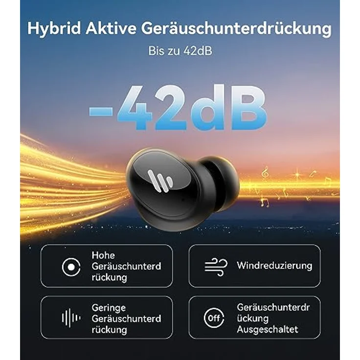 Edifier TWS1 Pro 2 Aktive Geräuschunterdrückung Ohrhörer, 42dB ANC, AI-verbesserte Anrufe mit 4 Mikrofonen, In-Ear Erkennung, Schnellladung, Spielmodus, benutzerdefinierte EQ, Bluetooth 5.3 - Schwarz – Bild 2