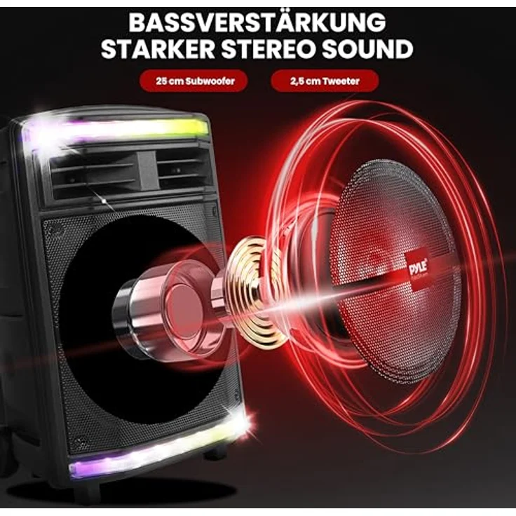 Pyle PPHP1044B Partybox, Bluetooth Lautsprecher mit 600W Leistung, 10" Subwoofer, tragbar, wiederaufladbarer Akku – Bild 3