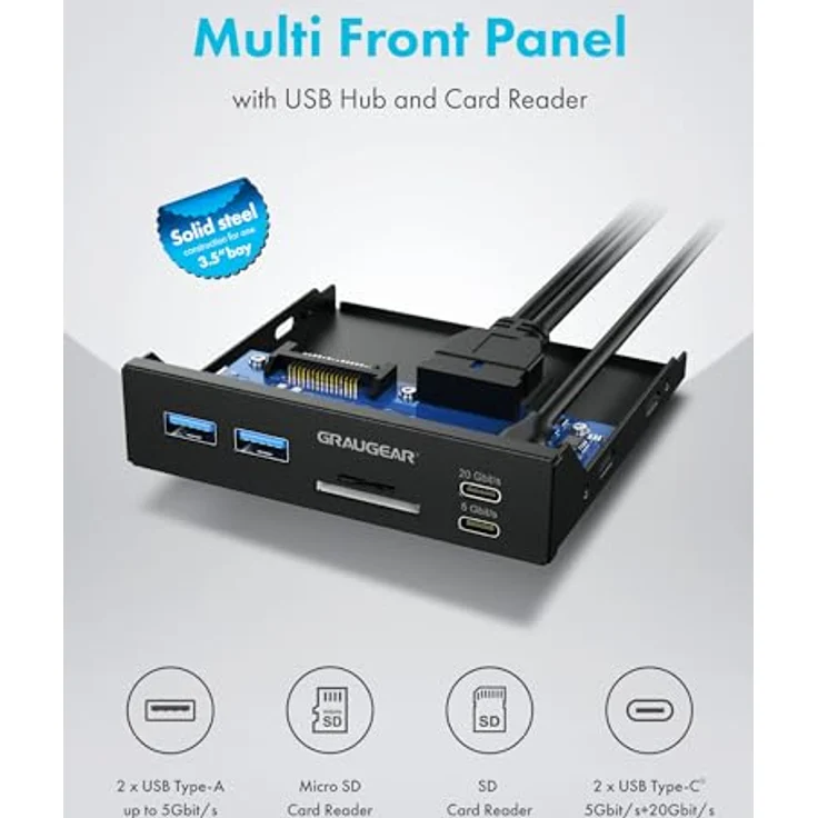 Graugear Multi Frontblende mit USB Hub + Kartenleser, für 3,5 Zoll Montageschächte, grau – Bild 6