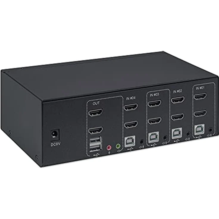 Manhattan Switch KVM HDMI 4 porte Doppio monitor, UHD 4K@30Hz, USB 2.0 Hub, Schwarz – Bild 5
