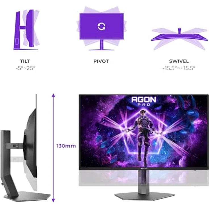 AOC AG326UZD2 32 Zoll UHD USB Hub Monitor, 240Hz QD-OLED, 0.03ms GtG, HDR500, FreeSync Prem Pro, G-Sync Comp, Höhenverstellung, Lautsprecher, Schwarz – Bild 4