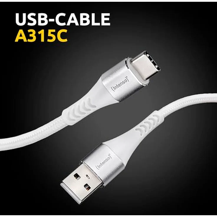 Intenso USB-Cable A315C, USB-A auf USB-C Daten- und Ladekabel, Quick Charge mit bis zu 60 Watt, Nylon, 1.5 Meter, weiß – Bild 2