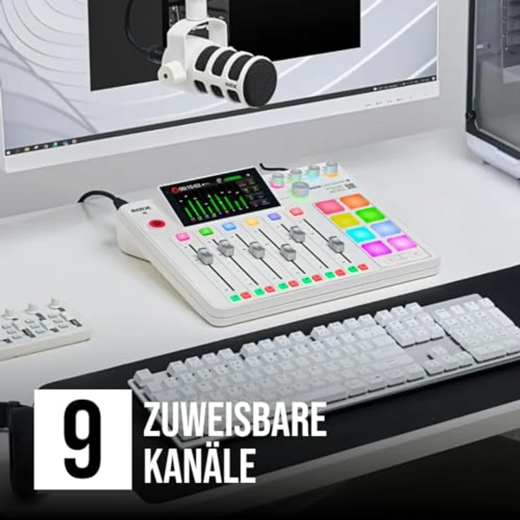 Rode Rodecaster Pro II, 9-Kanal-Audio-Mixer mit rauscharmer Vorverstärkung und Audioprozessoren, weiß – Bild 3