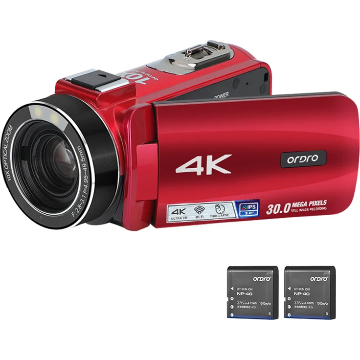 Lixada ORDRO HDR-Z88 4K Digitalvideokamera, 30 MP, 10-facher optischer Zoom, WiFi, 3,0-Zoll IPS-Touchpanel, Zeitlupen- und Zeitrafferaufnahme, inkl. Tragetasche und 2 Batterien