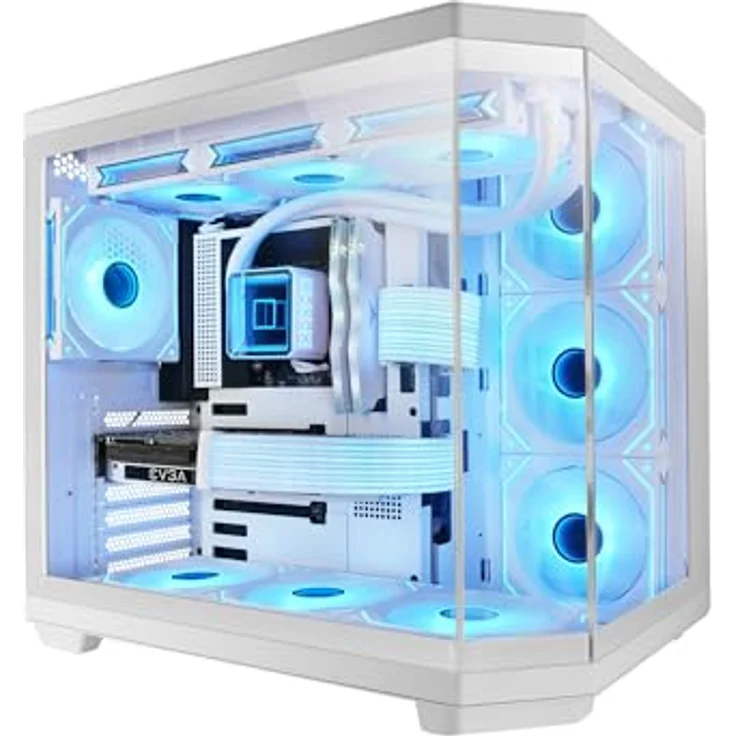 Mars Gaming MC-3TCORE, ATX Gaming Gehäuse mit Dreifachglas, Dual-Kamera, Reverse Connector Backplane und Flüssigkeitskühlung, Weiß – Bild 1