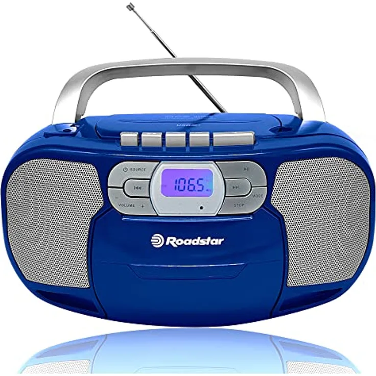Roadstar RCR-4635UMP/BL Tragbare CD-Radio Kassette, Digitalradio PLL FM, Boombox CD-MP3-Player, USB, AUX-IN, Kopfhörerausgang, Blau