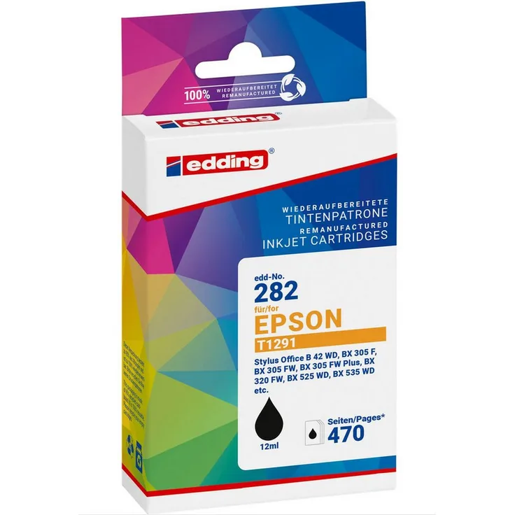 edding Tintenpatrone EDD-282-01, ersetzt Epson T1291, Nachfülltinte 12 ml, schwarz