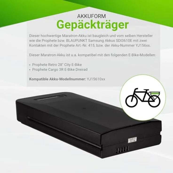 MARATRON Gepäckträgerakku YJ156, 36V 10,4Ah, kompatibel mit BLAUPUNKT & Samsung SDI3610E, hochwertige Verarbeitung – Bild 4