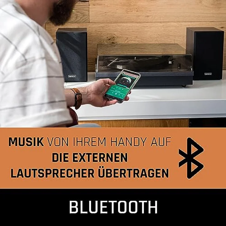 Lenco LS-300 - Hi-Fi Plattenspieler mit Bluetooth - Mit externen Lautsprechern 2 x 10 W RMS - Riemenantrieb - Auto-Stopp - MDF-Gehäuse - Schwarz – Bild 4