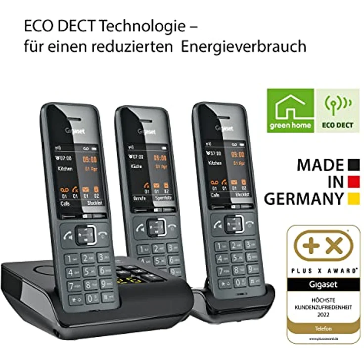 Gigaset Comfort 520A Trio - 3 Schnurlose DECT-Telefone mit Anrufbeantworter- Elegantes Design - Beste Audioqualität mit Freisprechfunktion - Anrufschutz - Adressbuch mit 200 Kontakten, titan-schwarz – Bild 5
