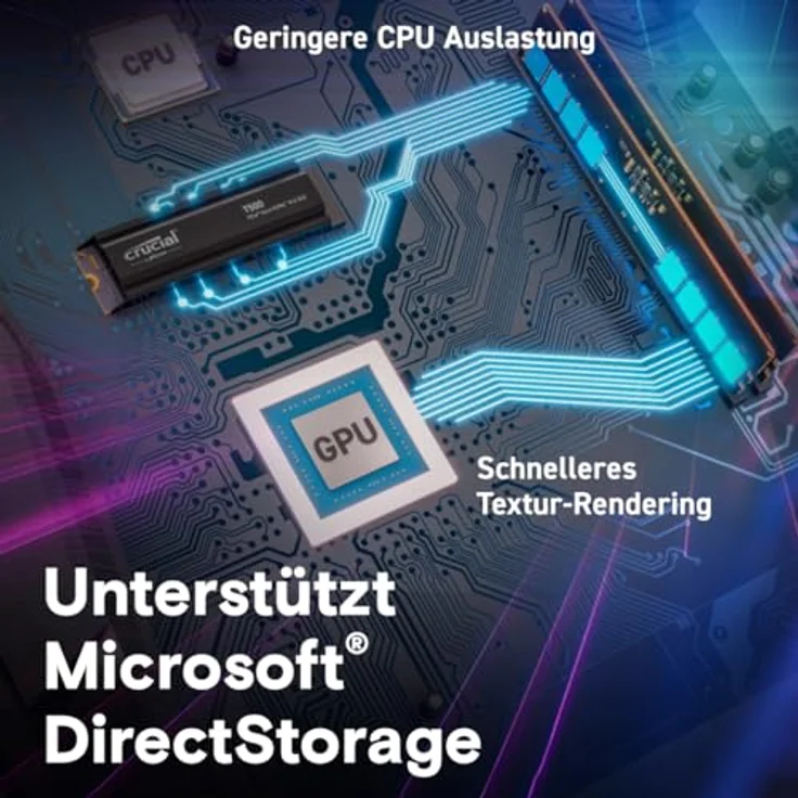 Crucial T500 SSD 4TB PCIe Gen4 NVMe M.2 Interne PS5 SSD Festplatte mit Kühlkörper, bis 7000MB/s, Microsoft DirectStorage - CT4000T500SSD5, Laptop und Desktop kompatibel, Crucial – Bild 5