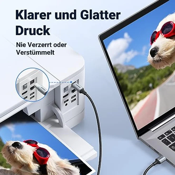 UGREEN Druckerkabel USB 2.0 Typ B, USB A auf USB B, 1m, hohe Übertragungsgeschwindigkeit bis zu 480 Mb/s, kompatibel mit HP, Canon, Epson, Lexmark, Dell, Brother, robust und langlebig – Bild 4