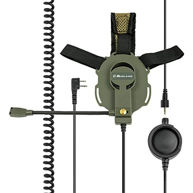 Midland BOW-M EVO-K Mikrofon-Headset mit Kenwood-Stecker, taktisches Design, Mikro-Silikon-Kopfhörer, ideal für Helm, Double-Ended Pin und PTT-System