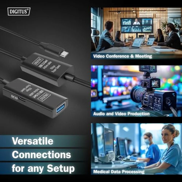 DIGITUS Aktives USB Verlängerungskabel - USB-A Buchse zu USB-C Stecker - 10 m - USB 3.2 Gen1-5 Gbit/s - Plug & Play - mit Signalverstärker - Schwarz – Bild 5