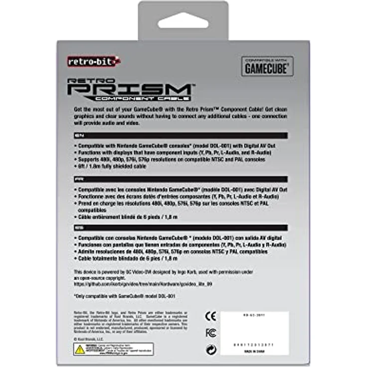 Retro-Bit Prism Component Cable für GameCube, 1.8m mit Unterstützung für 576p, kompatibel mit DOL-001 Modell – Bild 6