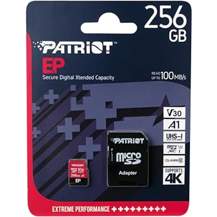 Patriot EP Series - Flash-Speicherkarte (microSDXC-an-SD-Adapter inbegriffen) - 256 GB - A1 / Video Class V30 / UHS-I U3 / Class10 - microSDXC UHS-I – Bild 3