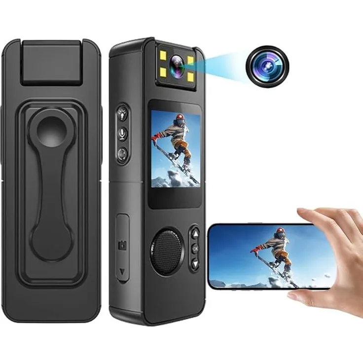 Novzep Body Cam 1080P, tragbare Körperkamera mit Audio & Videoaufnahme, 180° drehbare Linse, WiFi, Nachtsicht und 64 GB Speicherkarte