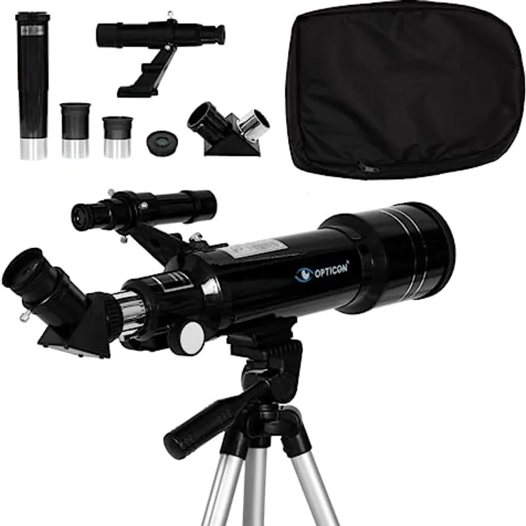 OPTICON - Teleskop Aurora I Vergrößerung 132x I Durchmesser 70 mm I Brennweite 400 mm I Barlowlinse 3X I für Anfänger und Fortgeschrittene I Umfangreichem Zubehör