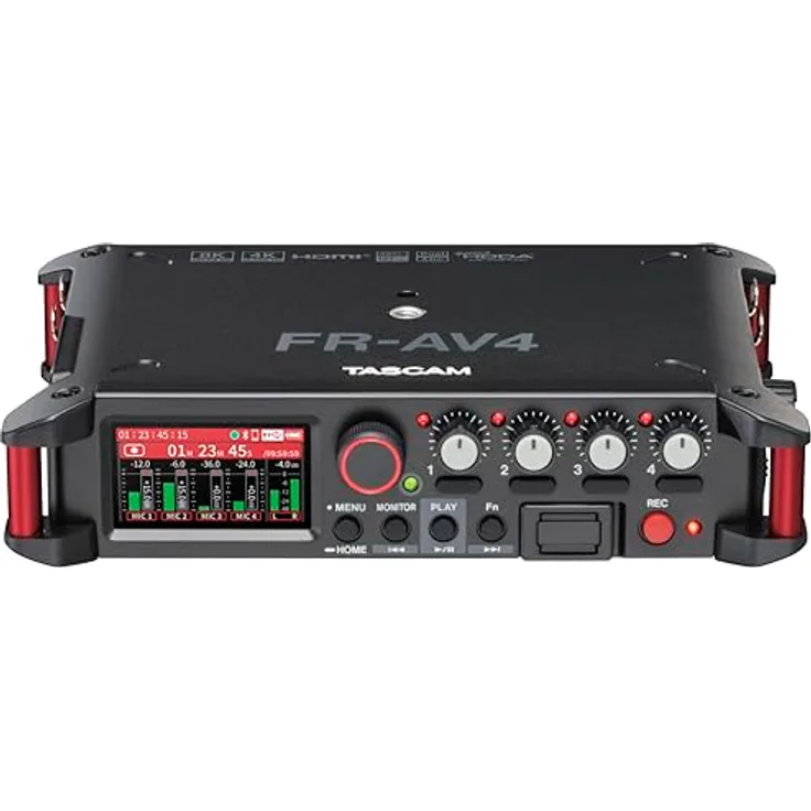 TASCAM FR-AV4, Professioneller 4 Spur Field Recorder mit 32-Bit-Float, Timecode, HDMI-Sync und hoher Audioqualität