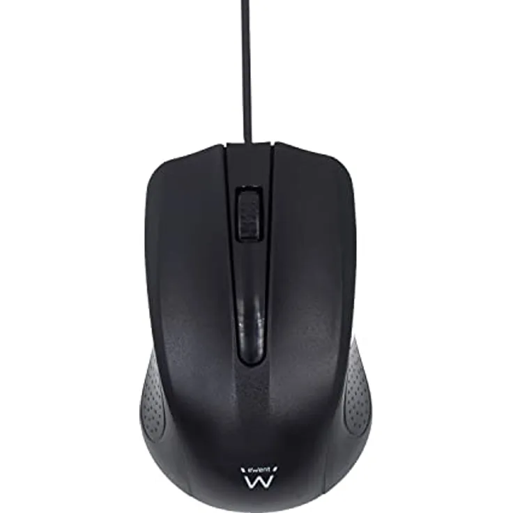 Ewent EW3300 – kabelgebundene optische USB-Maus mit 3 Tasten, 1000 DPI, ergonomisches Design, beidhändig tragbar, PC/Mac/Laptop/Chromebook – Schwarz