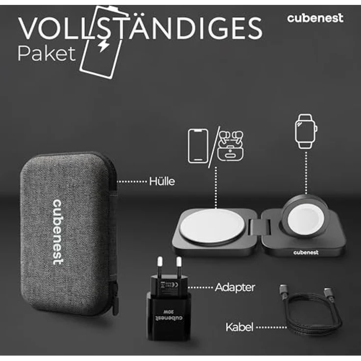 CubeNest Cubenest 2in1 Faltbares Aluminium Wireless Charger | Kompatibel mit Magsafe, Gesamtleistung 20W (2in1 Gray) – Bild 5