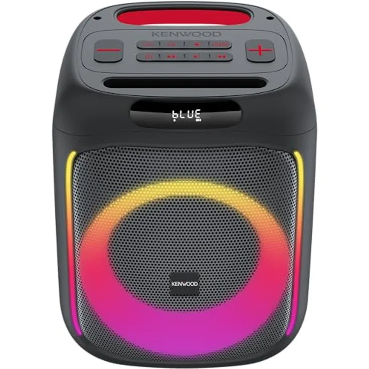 Kenwood Party-Lautsprecher AS-P200BT - Tragbarer Partylautsprecher mit 50 W RMS Ausgangsleistung, dynamische Lightshow, 10 Stunden Akkulaufzeit, BLUETOOTH, TWS, USB, SD, AUX, Mikrofoneingang, Schwarz