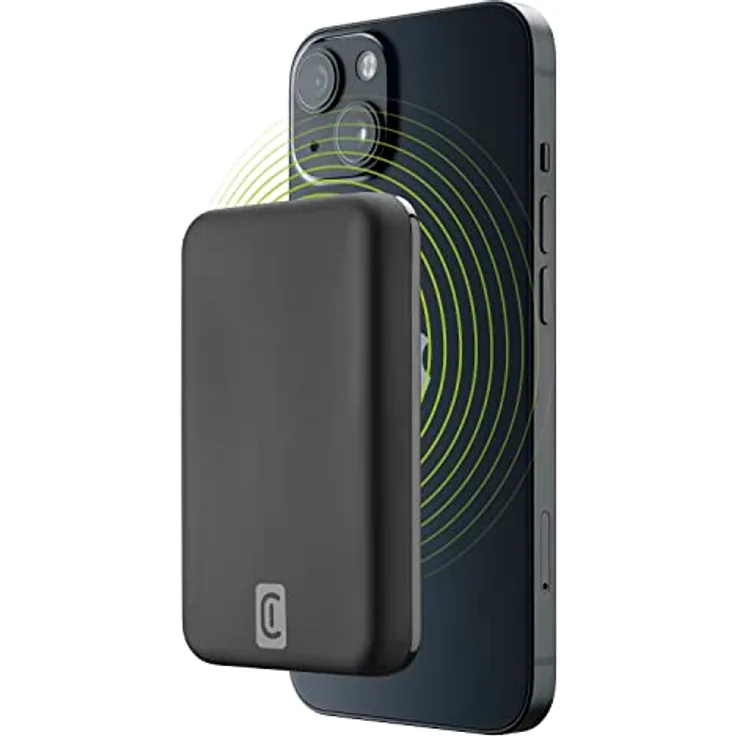 Cellularline | Wireless Powerbank MAG 5000 | Tragbares Ladegerät kompatibel mit Mag Safe Ökosystem - Kapazität 5000 mAh - 7,5 W kabelloses Aufladen - 1 x USB-C 18 W - Für iPhone 12 und höher - Schwarz