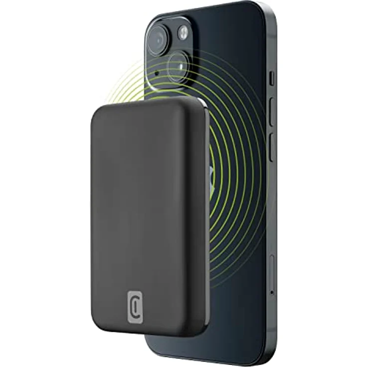 Cellularline | Wireless Powerbank MAG 5000 | Tragbares Ladegerät kompatibel mit Mag Safe Ökosystem - Kapazität 5000 mAh - 7,5 W kabelloses Aufladen - 1 x USB-C 18 W - Für iPhone 12 und höher - Schwarz – Bild 1