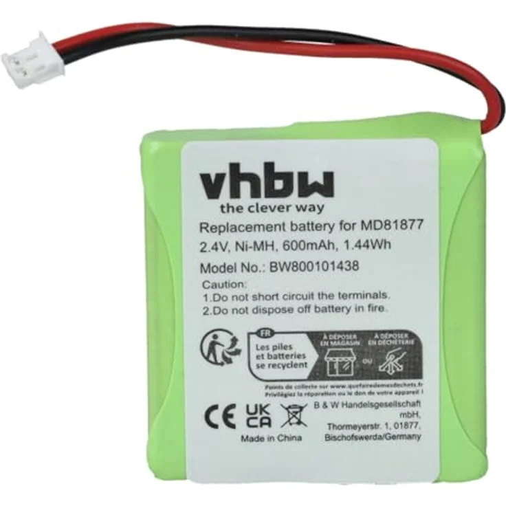 vhbw 2x NiMH Akku Set 600mAh (2.4V) für schnurlos Festnetz Telefon Medion Life S63006, S63008, S63022, Slim 500, X680 wie 5M702BMX, GP0827, GPHP70-R05 – Bild 4