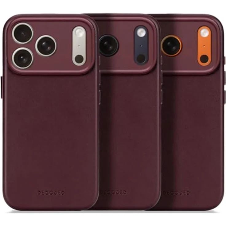 Decoded Leather Backcover für Apple iPhone 17 Pro, handgefertigte Smartphone Hülle aus Vollnarbenleder mit MagSafe, Dark Ruby Rot – Bild 2