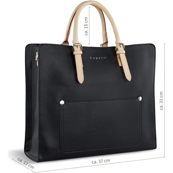 bugatti Ella XL Handtasche, große Damentasche mit verstellbarem Schulterriemen, schwarz, 37 x 12 x 31 cm, Kunstleder – Bild 2