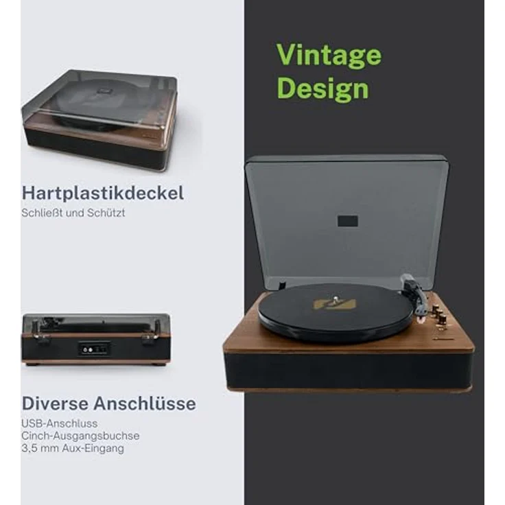 MUSE Plattenspieler, Bluetooth-Schallplattenspieler mit HiFi Stereo Lautsprecher, 3 Geschwindigkeiten Vinyl-zu-USB/Aux-In/RCA, Vintage – Bild 6