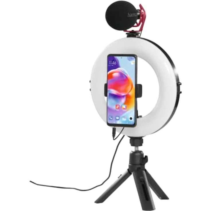 Hama LED Ringleuchte SpotLight Smart 80 II, dimmbar mit Stativ und Smartphonehalterung, Schwarz, 96 LEDs, Farbtemperatur 2100K/3000K/5500K – Bild 2