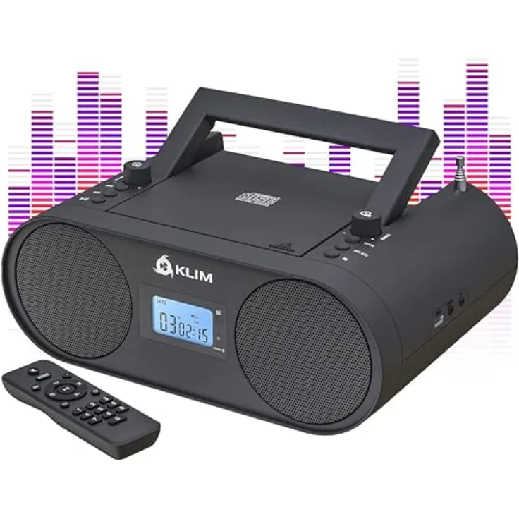 KLIM Boombox B4 Radio mit CD Player + AM/FM Radio, Bluetooth, AUX, USB in Schwarz