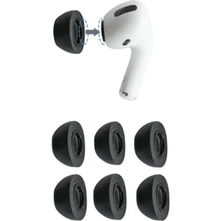 Comply Premium Schaumstoff-Ohrpassstücke, kompatibel mit AirPods Pro, Version 2.0, mittlere Größe, 3 Paar, schwarz, 44-50221-11