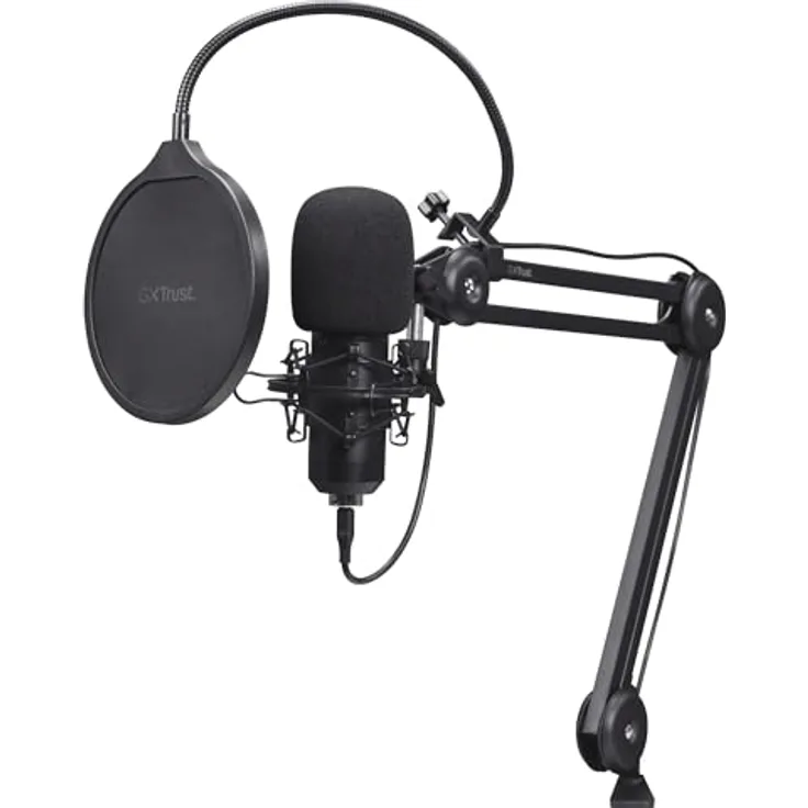 GXTrust 270 Emita II+ Mikrofon mit Arm, 192 kHz/24 Bit, Nierencharakteristik, Wind- und Popfilter, USB für PC, PS4 und PS5, Schwarz