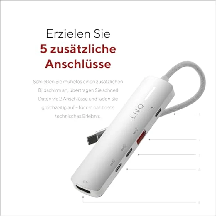 LINQ Connects 5-in-1 Pro-C Multiport-Hub mit 4K HDMI - 10Gbps - Geeignet für Laptops und Tablets, Kompaktes und handliches Design, kristallklare Bildqualität - Schwarz – Bild 3