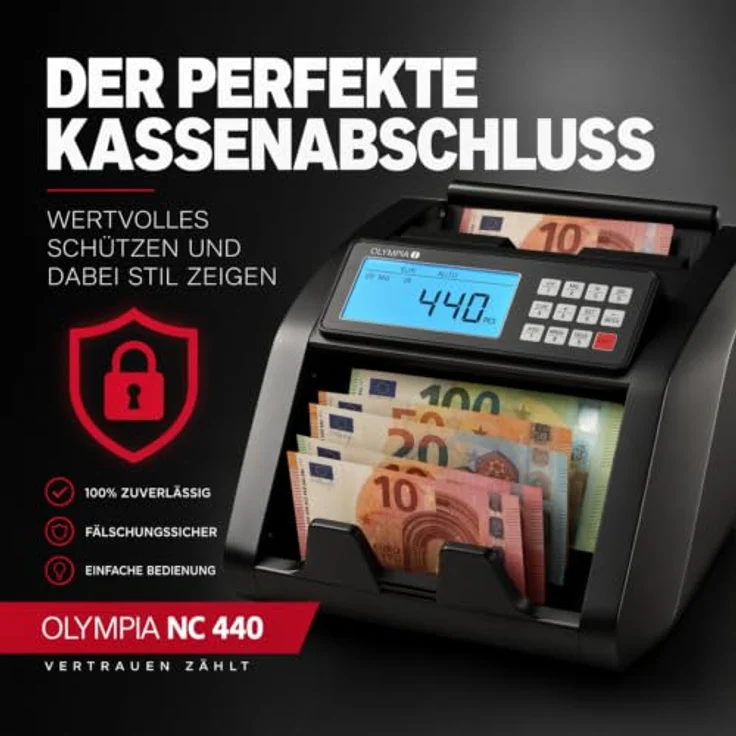 OLYMPIA Banknotenzähler NC 440, Geldzählmaschine mit Echtheitsprüfung und LED-Display, 1.000 Banknoten/Minute – Bild 2