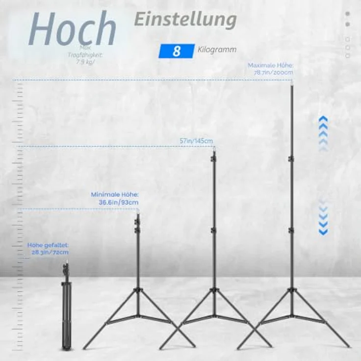 Neewer Fotografie-Lichtstativ, 3-6.6ft/92-200cm höhenverstellbarer Stativständer für Reflektoren, Softboxen und Lichter, Tragfähigkeit 17,6lb/8kg – Bild 2