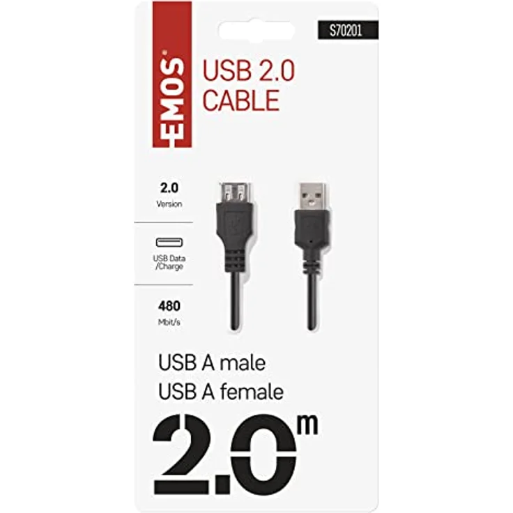EMOS USB Verlängerungskabel A-Stecker auf A-Buchse, Aufladen und Datenübertragung, 2 m langes Kabel 2.0 USB für Schnelladen und Datenübertragung, High Speed 480 Mbit/s, schwarz – Bild 5