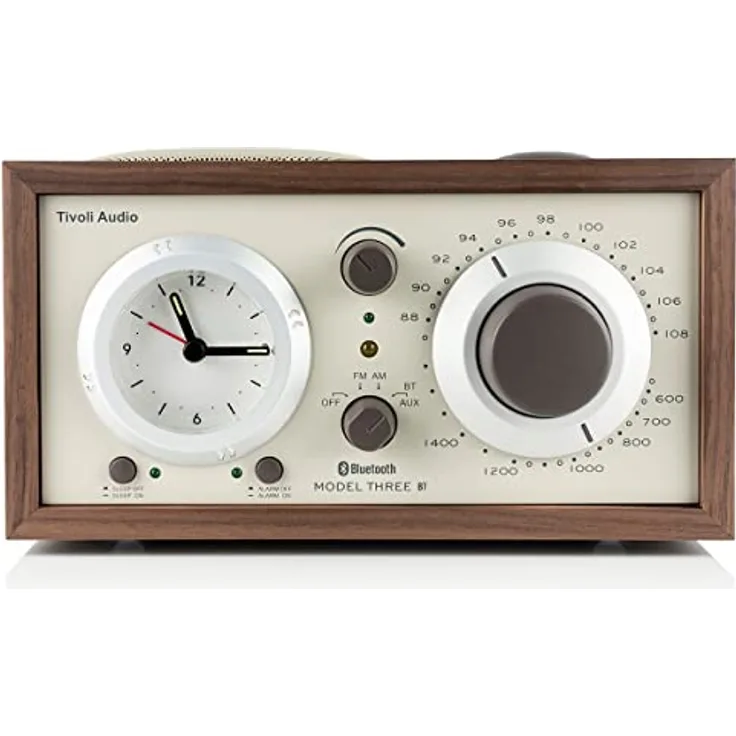 Tivoli Audio Model Three Bluetooth UKW-/MW-Radiowecker (Walnuss/Beige) - Handgefertigte Holzkoffer, Bluetooth-Technologie, UKW-/MW-Tuner