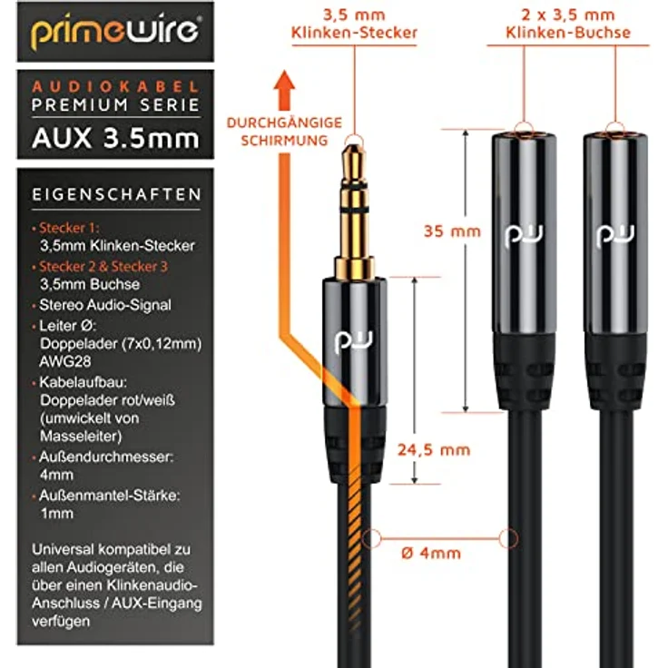 CSL - Uplink - 0,15m Audio Klinke Y-Adapter - Voll-Metallstecker passgenau - Audio 3,5mm Klinken Stecker zu 2X 3,5mm Klinken Buchse - Y Splitter Verteiler - AUX Audioadapter HQ Premium Series – Bild 3