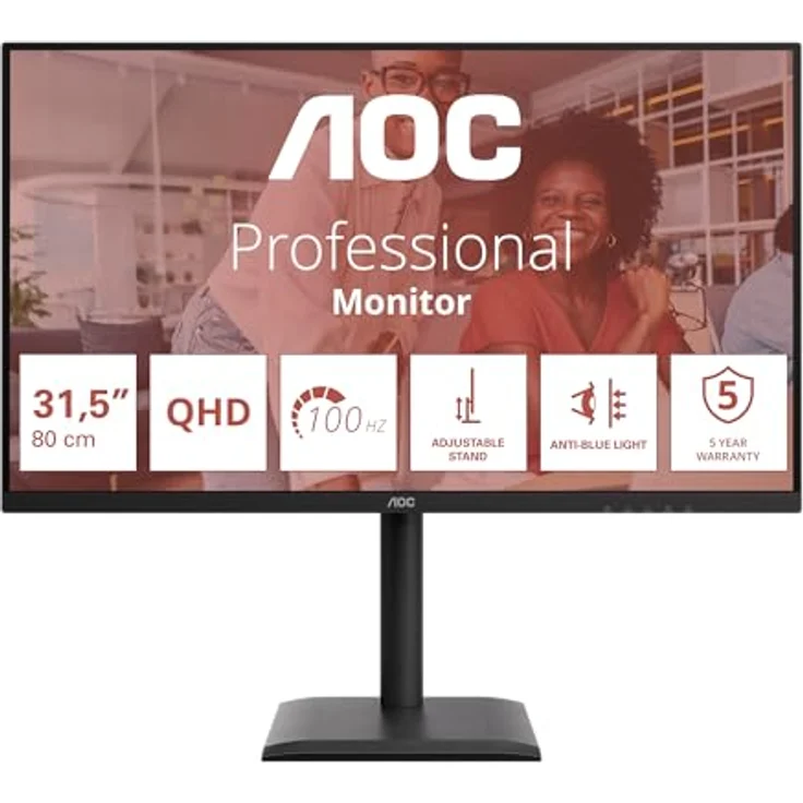 AOC Q32E4U, 31,5 Zoll WQHD-Monitor mit 100 Hz, IPS-Panel, 4 ms GtG, Adaptive Sync, HDR, Höhenverstellung, Lautsprechern, Schwarz – Bild 2