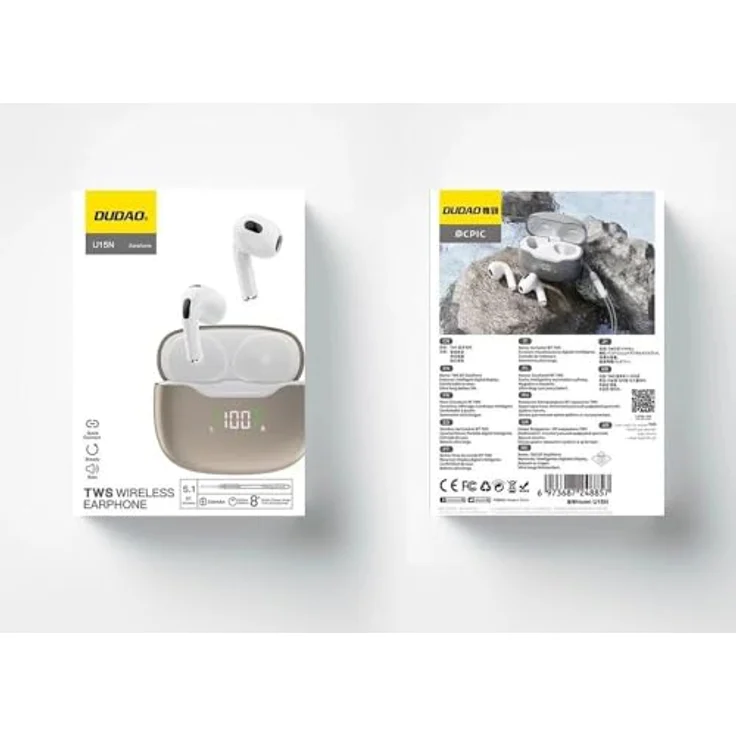 Dudao U15N Kabellose Kopfhörer, TWS, Bluetooth 5.1, Kopfhörer (35 mAh), Ladeetui (300 mAh), Weiß – Bild 12