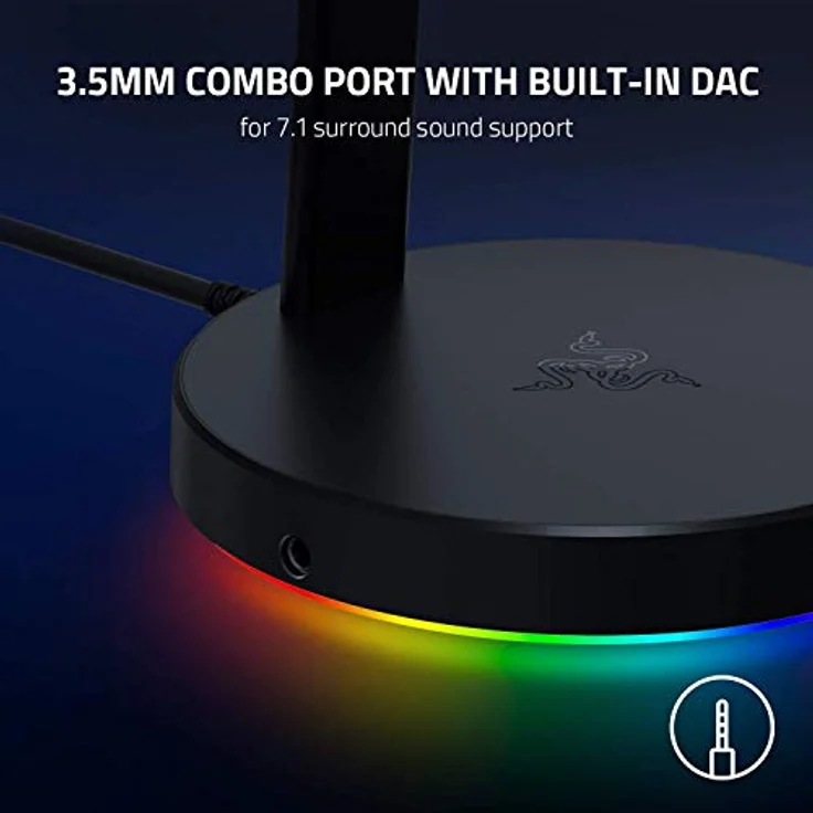 Razer Base Station V2 Chroma - Headset-Ständer mit USB-Hub und RGB-Beleuchtung (USB-Hub mit 7.1 Surround Sound, Integrierter Kopfhörer-Halter, Rutschfester Standfuß, Chroma RGB) Quartz – Bild 2
