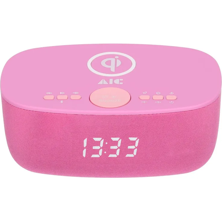 AIC 28 BT Radiowecker mit Bluetooth, Qi-Ladefunktion, dimmbarem Display, 2 Weckzeiten, lila