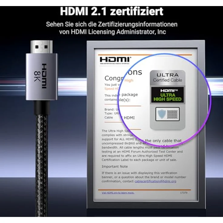 UGREEN HDMI 2.1 Kabel 10K 8K 60Hz 4K 240Hz 165Hz 144Hz 120Hz 48Gbit/s High Speed, eARC HDR 10+ Dolby Vision VRR kompatibel mit TV/PS5/PS4/Xbox-Serie X/Monitor/Laptop, Schwarz (2M) – Bild 2